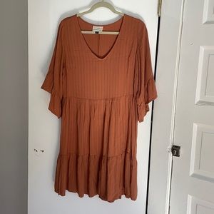 Rust Orange Flutter Sleeve Peasant Dress